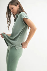 Mineral Wash Half Button Collard T-Shirt Mono B